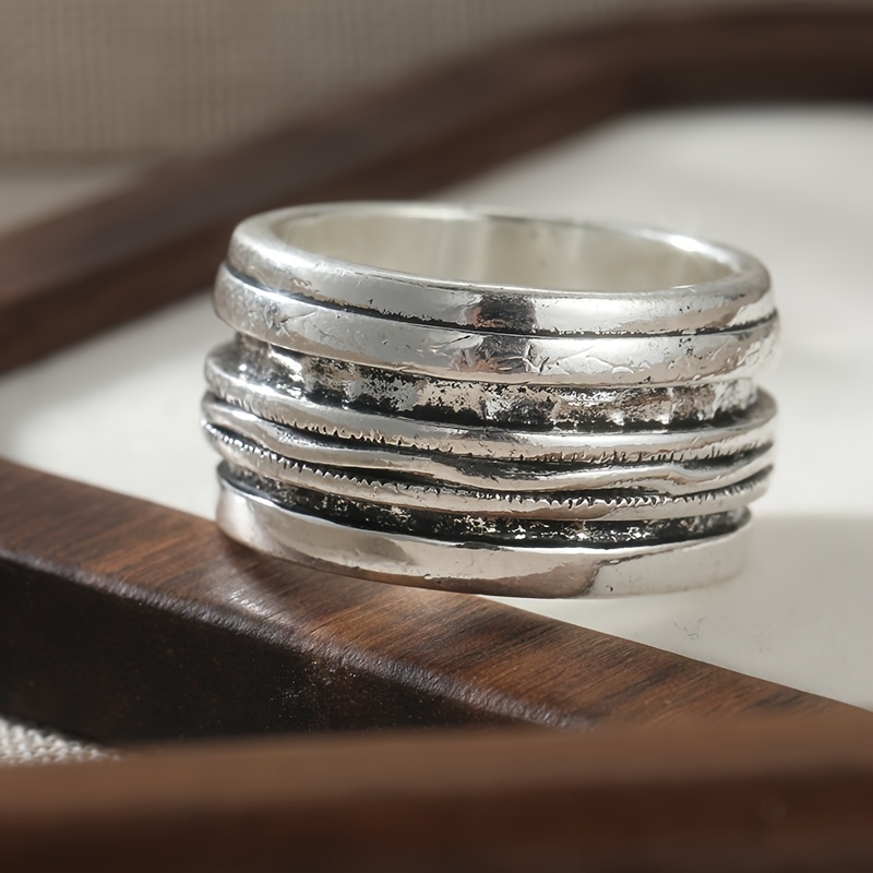 Women's Retro Texture Interlaced Wide Ring, Daily Accessory